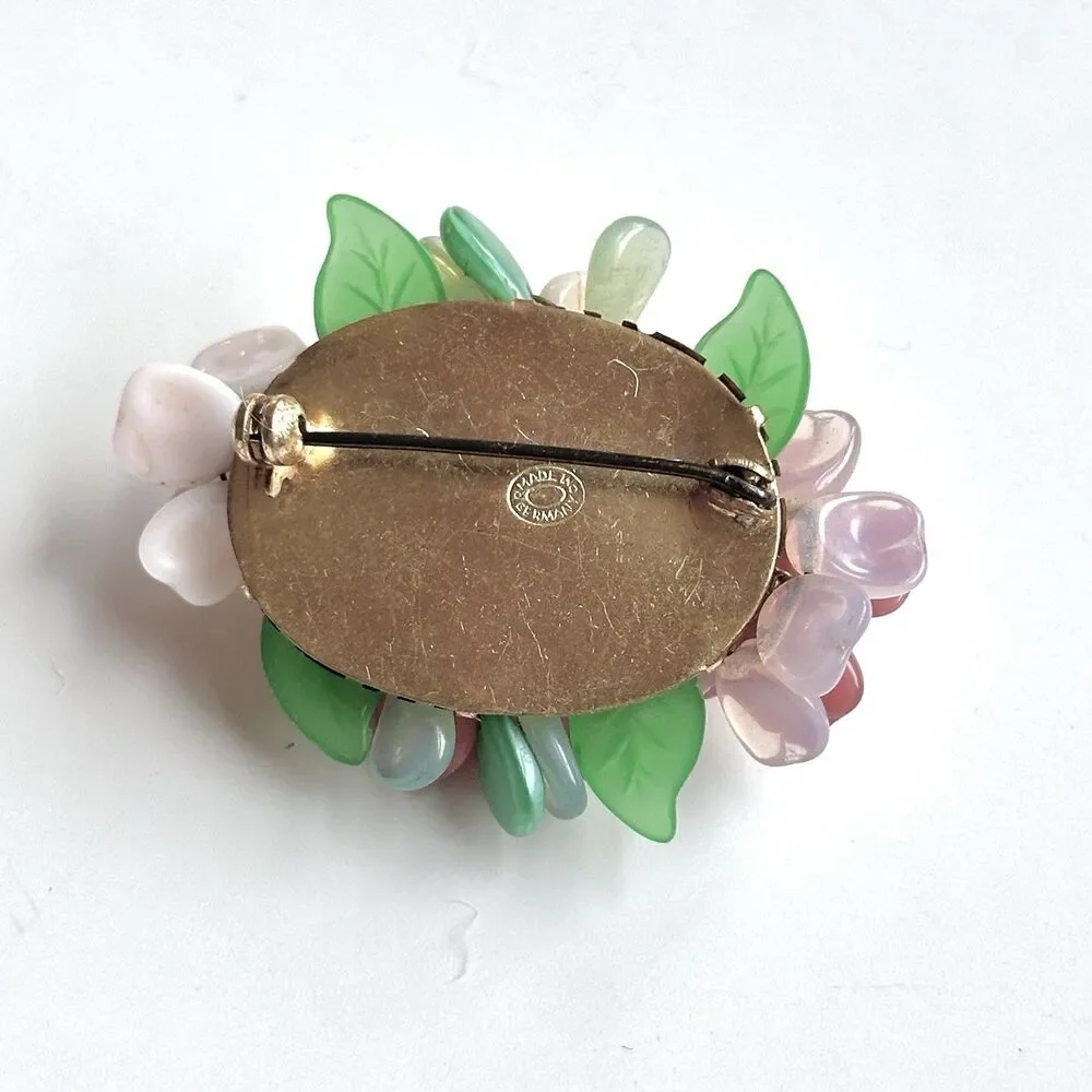 RARE VTG 50s MCM West Germany Pastel Flowers Lucite Brooch Bouquet Cluster 1.75”